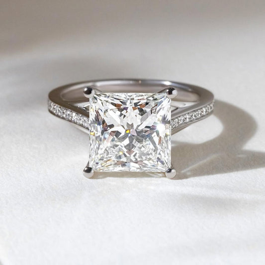 Lab Grown Princess Cut Pave Cathedral Engagement Ring