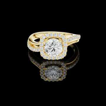 1.16 CT Shimmering Halo Round Cut Moissanite Diamond Ring with Pave Split Band For Stillness Love