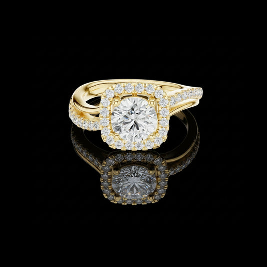 1.16 CT Shimmering Halo Round Cut Moissanite Diamond Ring with Pave Split Band For Stillness Love