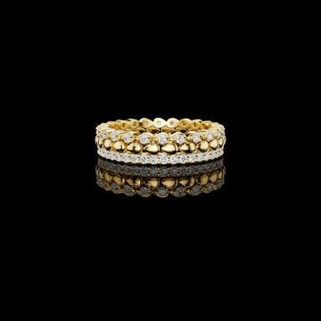 0.67 TCW Regal Bead Lab Grown Round Diamond Eternity Gold Band with High-Polish Spheres and Pavé Detailing