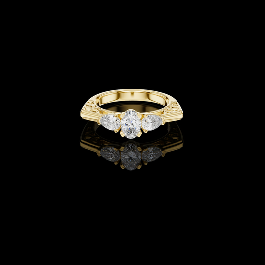 0.50 CT Regal Bloom Oval Cut Moissanite Diamond Ring with Pear Accents and Ornamental