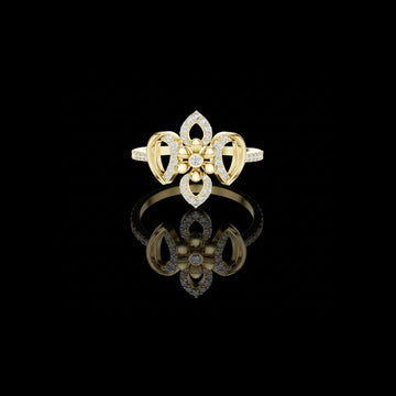 0.26 TCW Iconic Lab Grown Round Cut Floral Diamond Ring with Symmetrical Petal Design