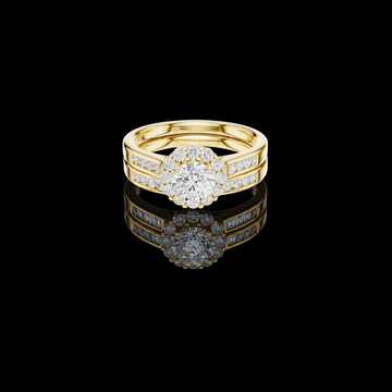 0.65 CT Regal Crest Double Band Halo Moissanite Diamond Ring with Pavé Accents
