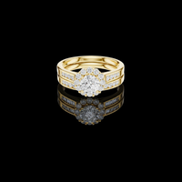 Round Cut Halo Moissanite Diamond Bridal Ring Set with Pavé Bands