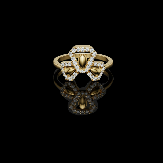 0.29 TCW Regal Trinity Ring with Pavé Moissanite Diamond Halo Statement of Balance & Elegance