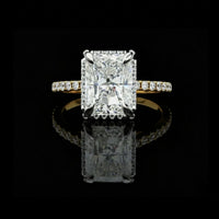 Radiant Cut Lab Grown Diamond Solitaire Ring with Pavé Diamond Band