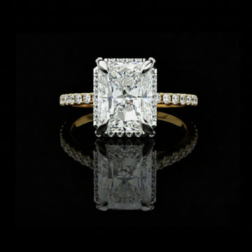 Radiant Cut Lab Grown Diamond Solitaire Ring with Pavé Diamond Band