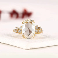 Oval Rose Cut Cluster Moissanite Diamond Engagement Ring