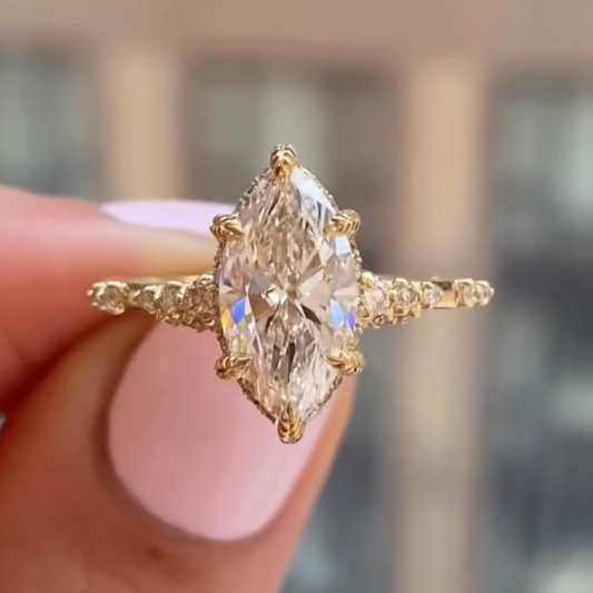 Marquise Cut Lab Grown Diamond Pave Cathedral Engagement Ring