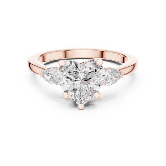 Romantic Heart Shaped Moissanite Diamond Ring With Pear Side Stones