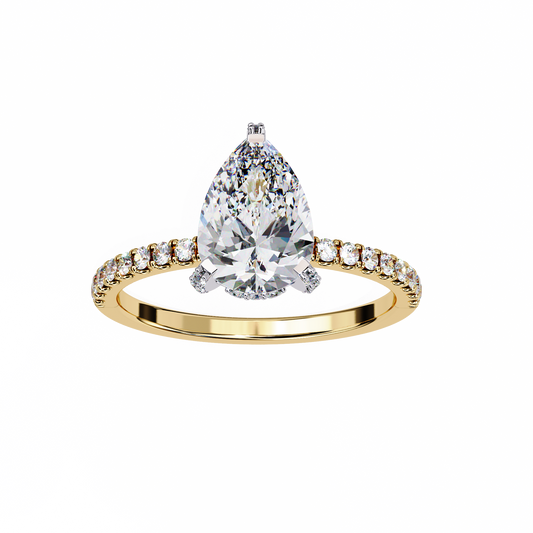 Solitaire Pear Cut Lab Diamond Halo Engagement Ring