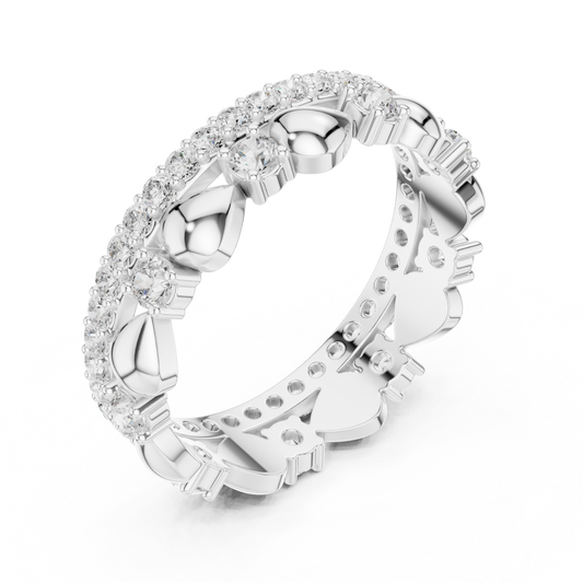 Heart Motif Round Cut Lab Grown Diamond Eternity Wedding Band Ring