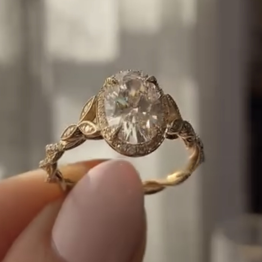 Vintage Oval Lab Grown Diamond Milgrain Halo Ring
