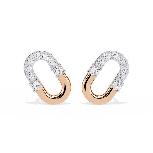 Contemporary Pave Round Lab Diamond U Shaped Link Earrings