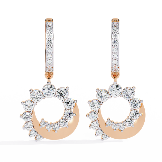 Luminous Crescent Sparkle Hoop Drop Earrings with Brilliant Round Lab grown Diamond