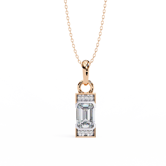 Emerald Cut Solitaire Pendant with Center Moissanite and Accent Stones