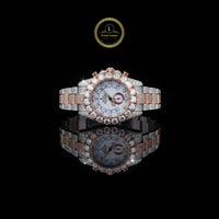 Full Iced Out Two-Tone Diamond Watch with Large Diamond Bezel & Multi-Function Dial