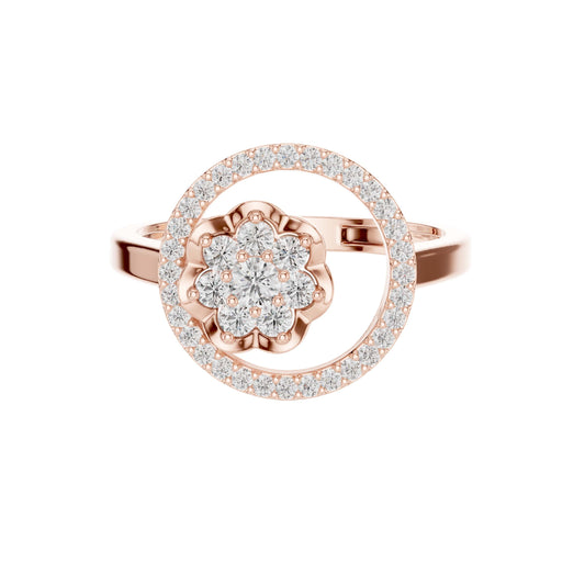 Round Floral Cluster with Pave Circle Halo Moissanite Ring