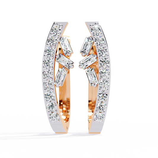 Sparkling Lab Grown Diamond Studs Baguette and Round Diamond Curved Hoop Earrings