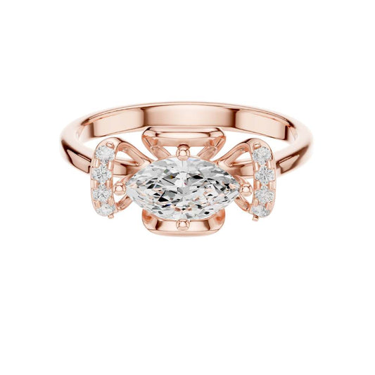 Marquise Cut Lab Diamond Ring Prong Setting and Side Accents