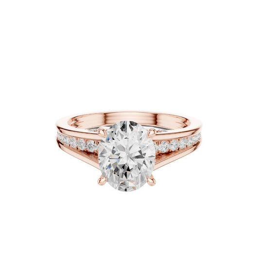 Oval Cut Lab Diamond Split Shank Ring with Pave Accents