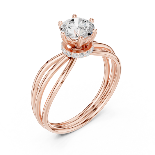 0.068 TCW Triple Band Ring Featuring a Brilliant Round Lab Grown Diamond Center Stone