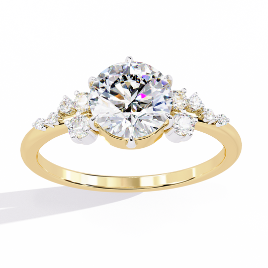 Round Brilliant Cut Floral Lab Grown Diamond Stone Engagement Ring