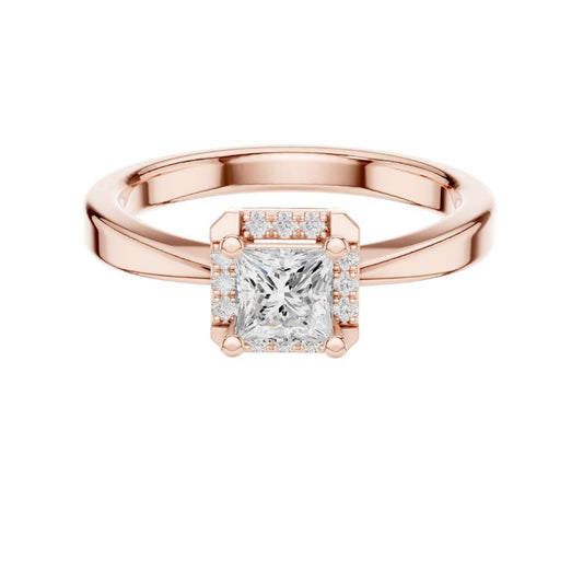 Princess Cut Moissanite Diamond Halo Solitaire Engagement Ring