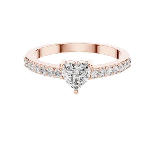 Heart Cut Moissanite Diamond Pave Solitaire Engagement Ring