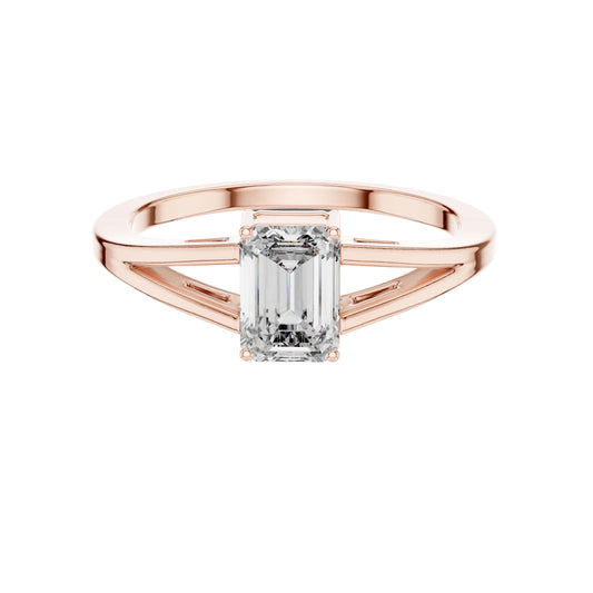 Emerald Cut Moissanite Diamond Split Shank Solitaire Ring