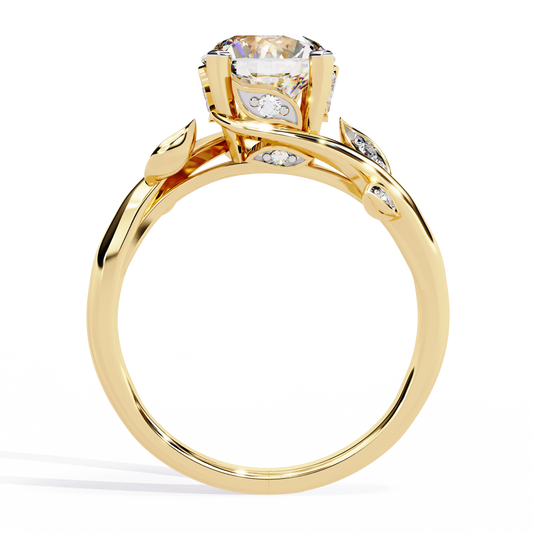 1.74 CT Nature Embrace A Round Cut Lab Grown Diamond Ring Adorned with Leaf-Inspired Sparkling Accents