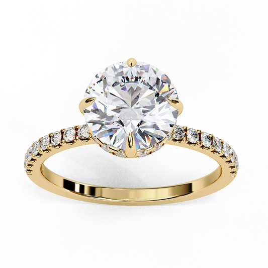 Round Cut Lab Diamond With Pave Band Engagement Ring