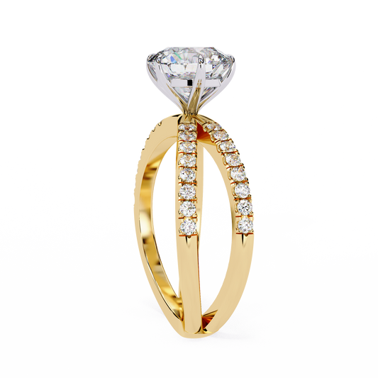 Round Cut Split Pave Band Moissanite Diamond Anniversary Ring