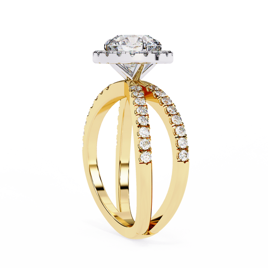 Round Brilliant Halo Moissanite Diamond Split Shank Ring