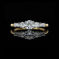 Round Five Stone Lab Grown Diamond Ring with Baguette Side Stones