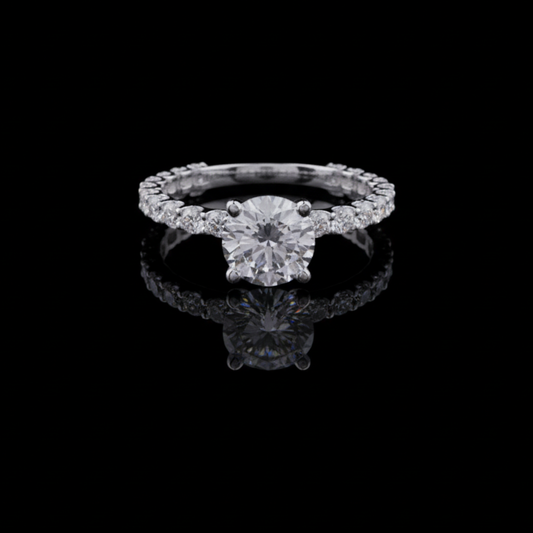 Round Cut Lab Diamond Pave Band Engagement Ring