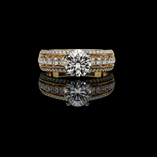 Round Cut Triple Pave Lab Grown Solitaire Diamond Engagement Ring