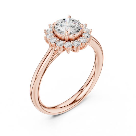 Floral Halo Round Moissanite Diamond Halo Engagement Ring