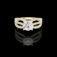 Round Moissanite Diamond Split Pave Band Anniversary Ring