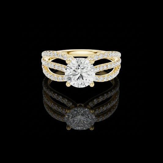 Round Moissanite Diamond Split Pave Band Anniversary Ring