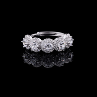 Five Stone Diamond Halo Moissanite Round  Ring