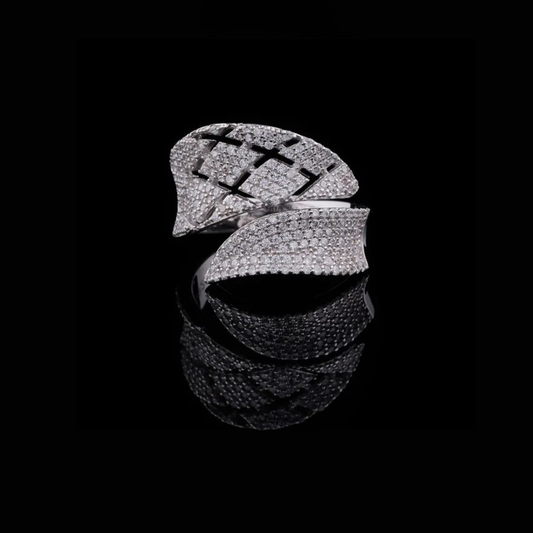 Micro Pave Moissanite Diamond Crossover Statement Ring