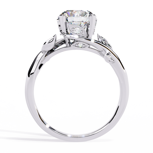 Leaf Motif Round Cut Moissanite Diamond Engagement Ring