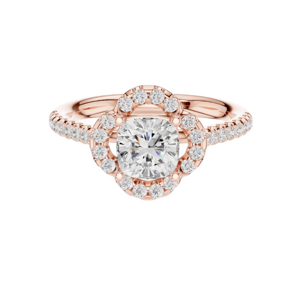 Round Moissanite Diamond Halo Pave Engagement Ring