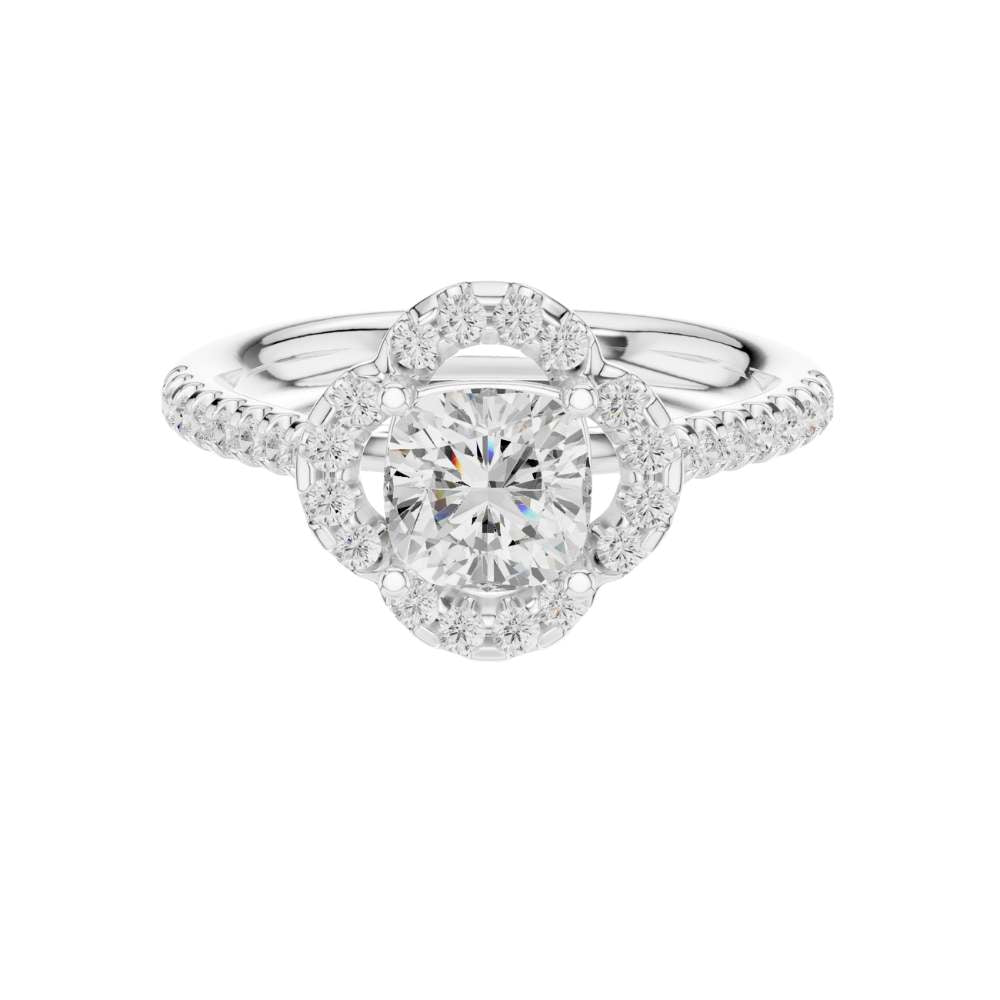 Round Moissanite Diamond Halo Pave Engagement Ring