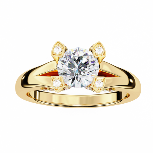 0.88 CT Stunning Floral Design Engagement Ring with Round Cut Side Moissanite Diamond