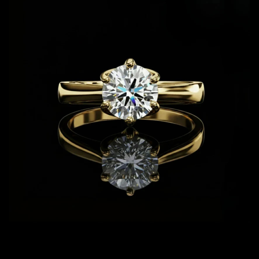 Round Cut Moissanite Diamond Cathedral Solitaire Ring With Hidden Accents