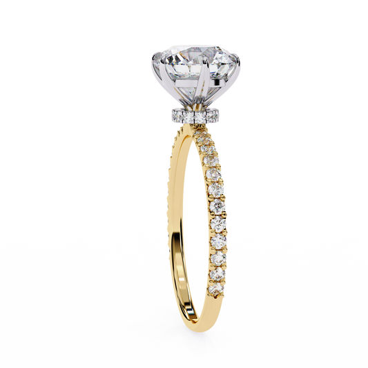 Round Cut Brilliant Lab Diamond Solitaire Engagement Ring Pave Band