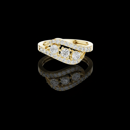 0.53 TCW Interwoven Lab Grown Ring with Three Round Brilliant Diamonds and Pave Diamond Accents