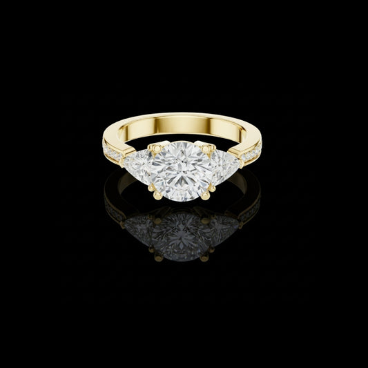 Round Lab Diamond Engagement Ring With Trillion Side Stone